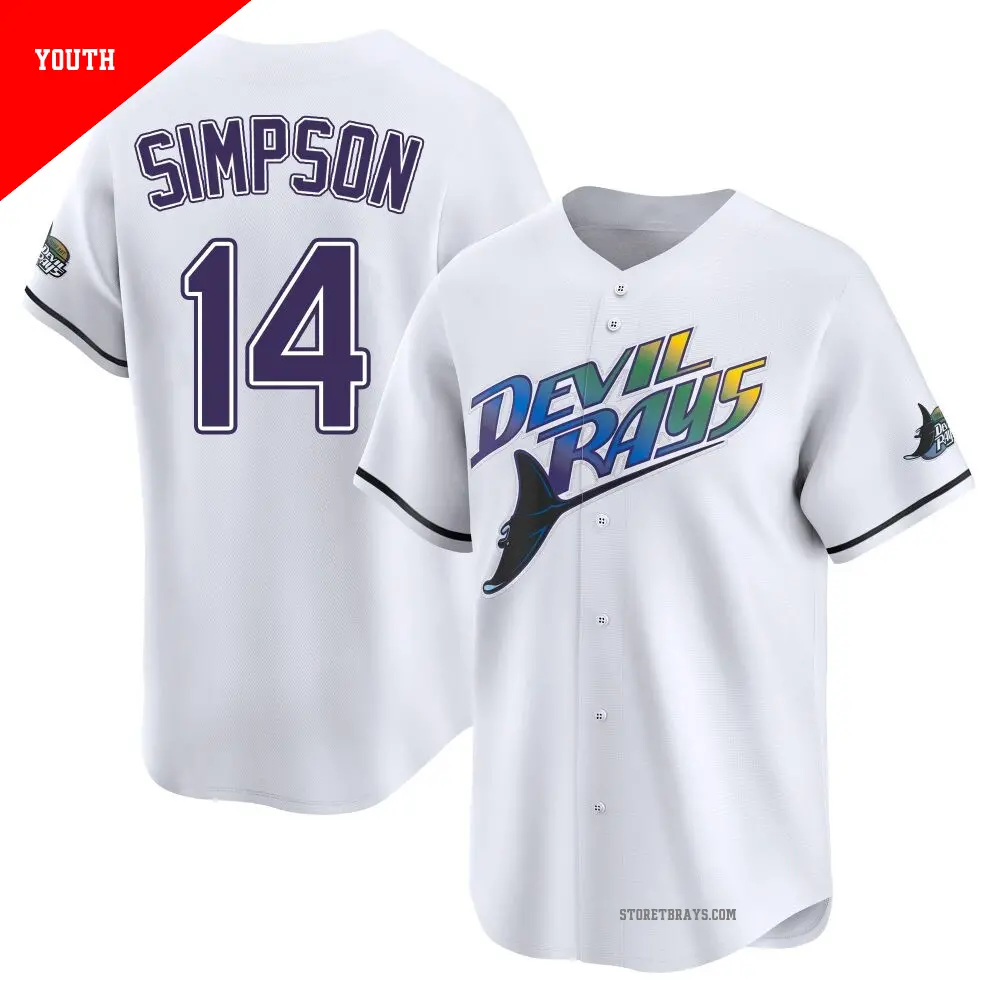 Men's #14 Chandler Simpson Tampa Bay Rays White Limited Throwback
